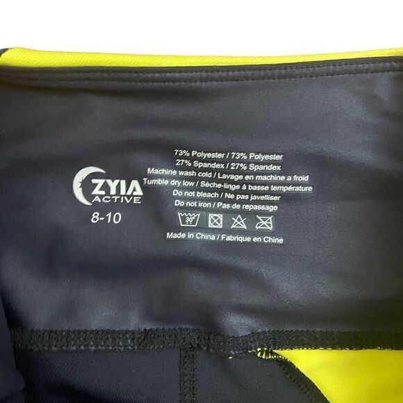 ZYIA Neon Yellow Black Metallic Light N Tight Hi Rise Legging 7/8 Size 8-10 - Picture 4 of 5